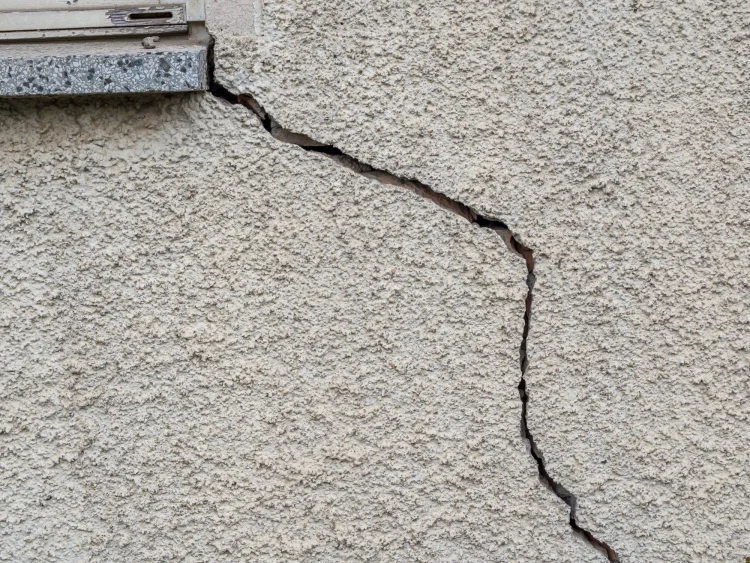 A crack on exterior wall