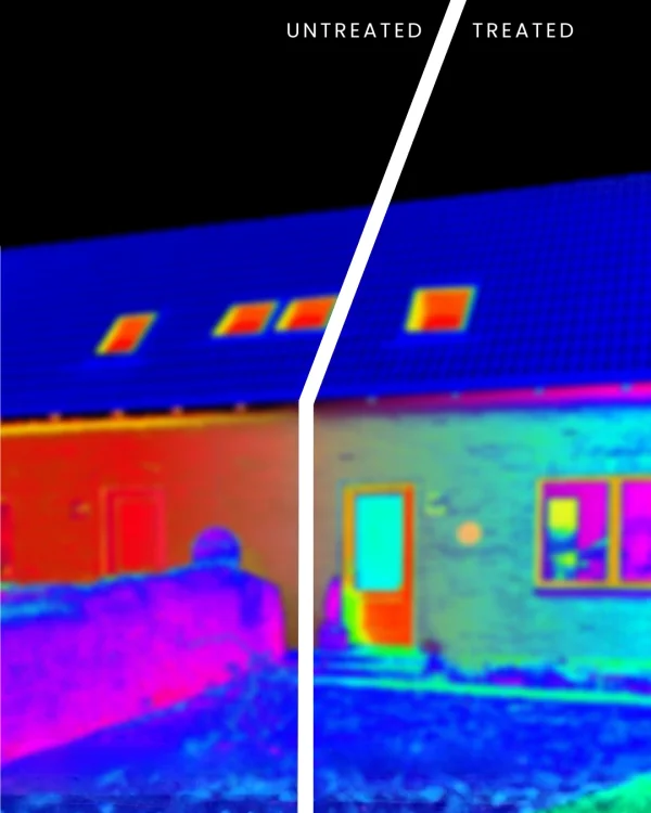 A heat reading of a house showing wet walls were releasing heat quicker