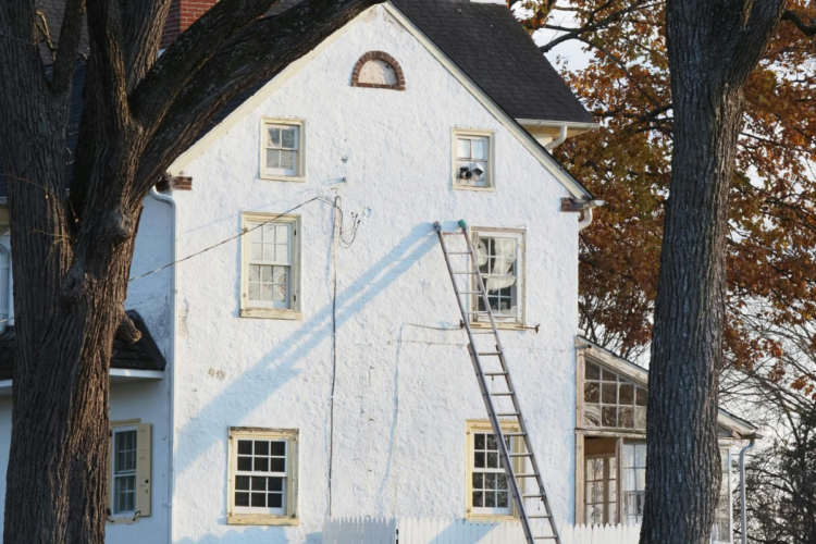 A ladder on an exterior wall