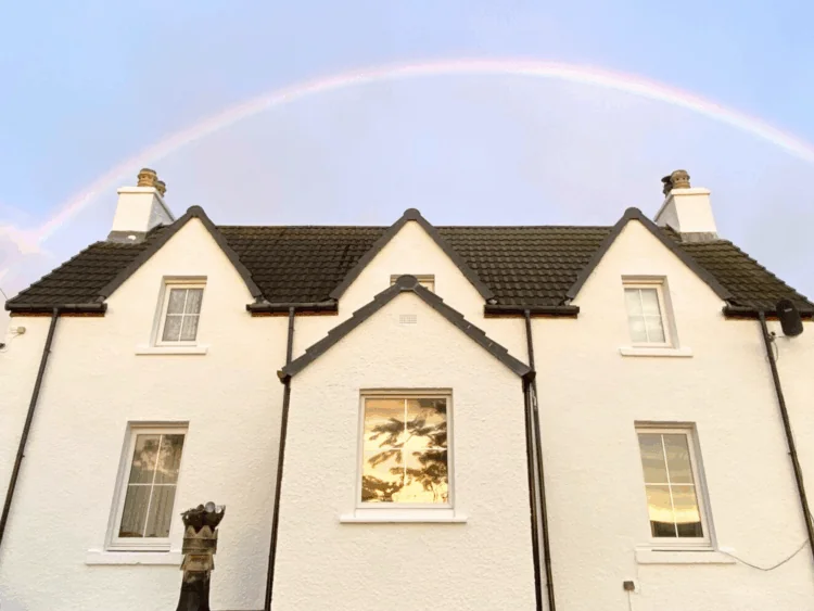 A pebbledashed house