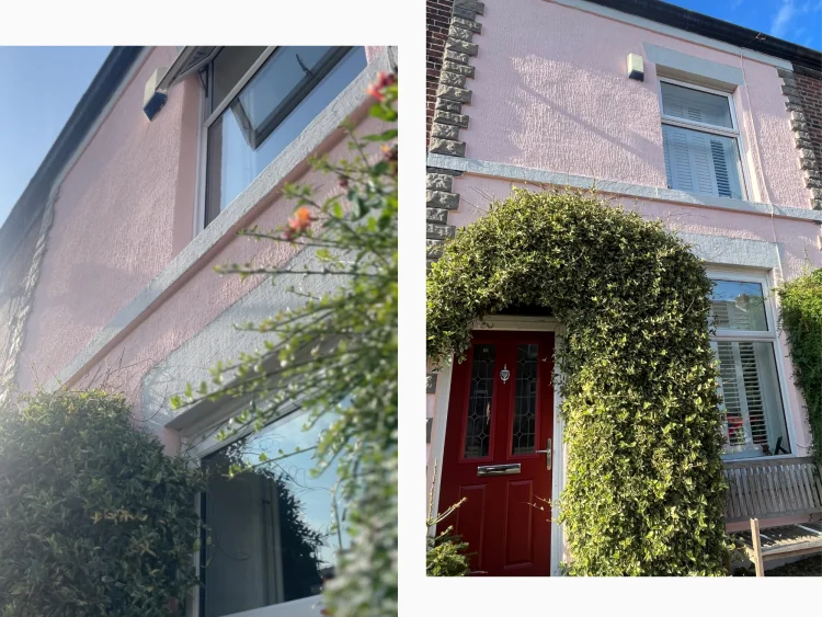 A pink house after being painted