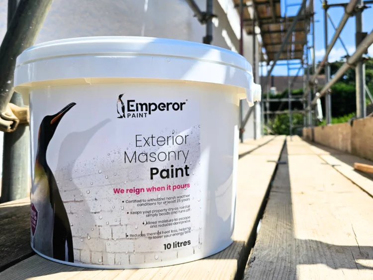 A tub of Emperor Masonry Paint