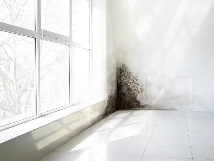 Black mould developing near a window