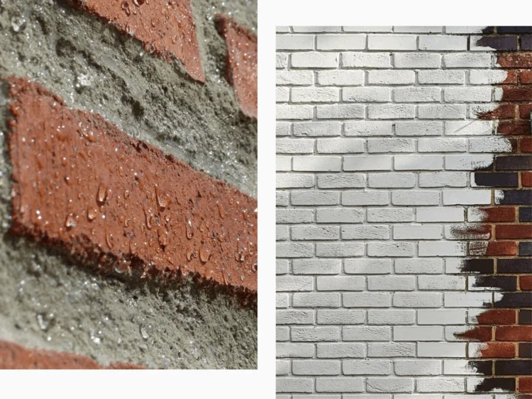 Bricks with creme applied and bricks being painted