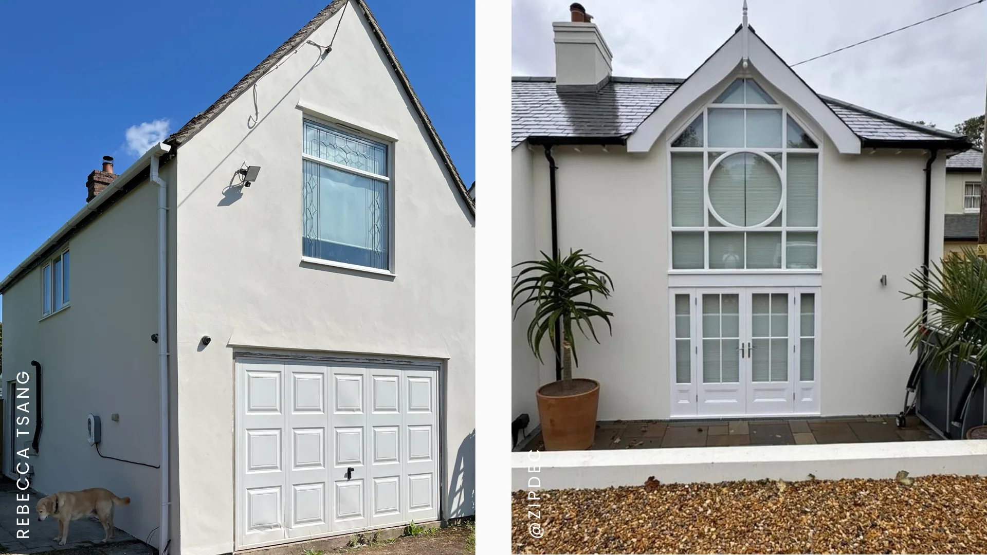 Pale Stone masonry paint applied to two houses