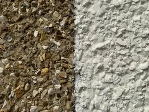 Pebbledash that has and hasn't been painted