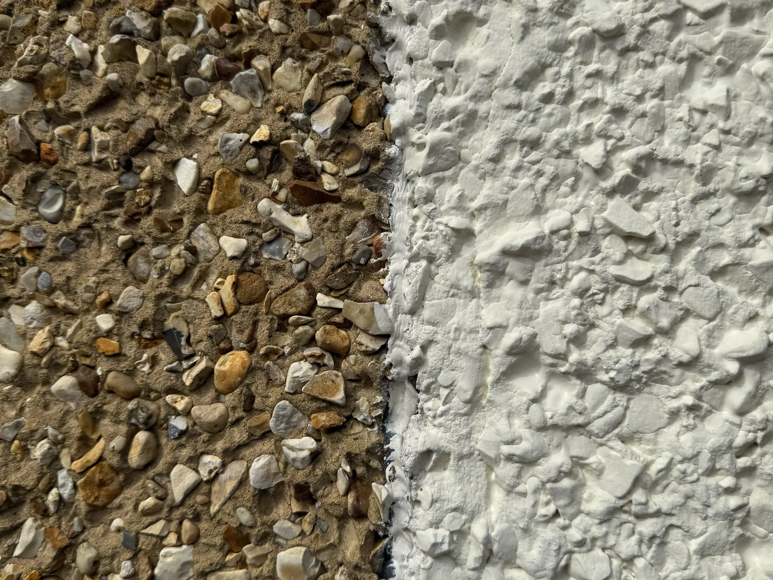 Pebbledash that has and hasn't been painted