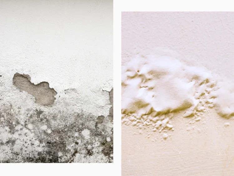 The impact of damp and mould growth as shown on two walls