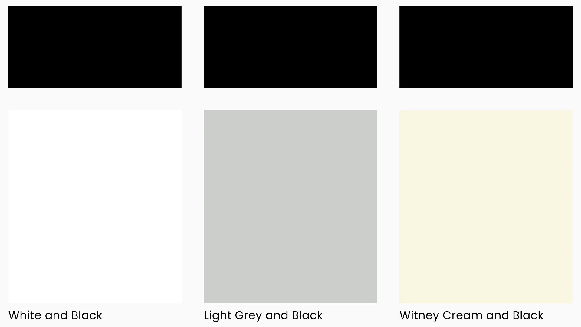Three colour combinations using black masonry paint
