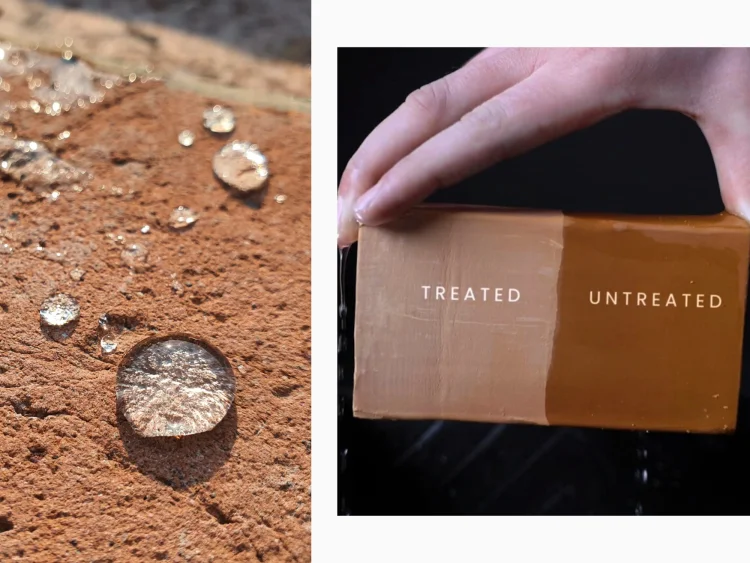 Two bricks that are repelling water and staying dry