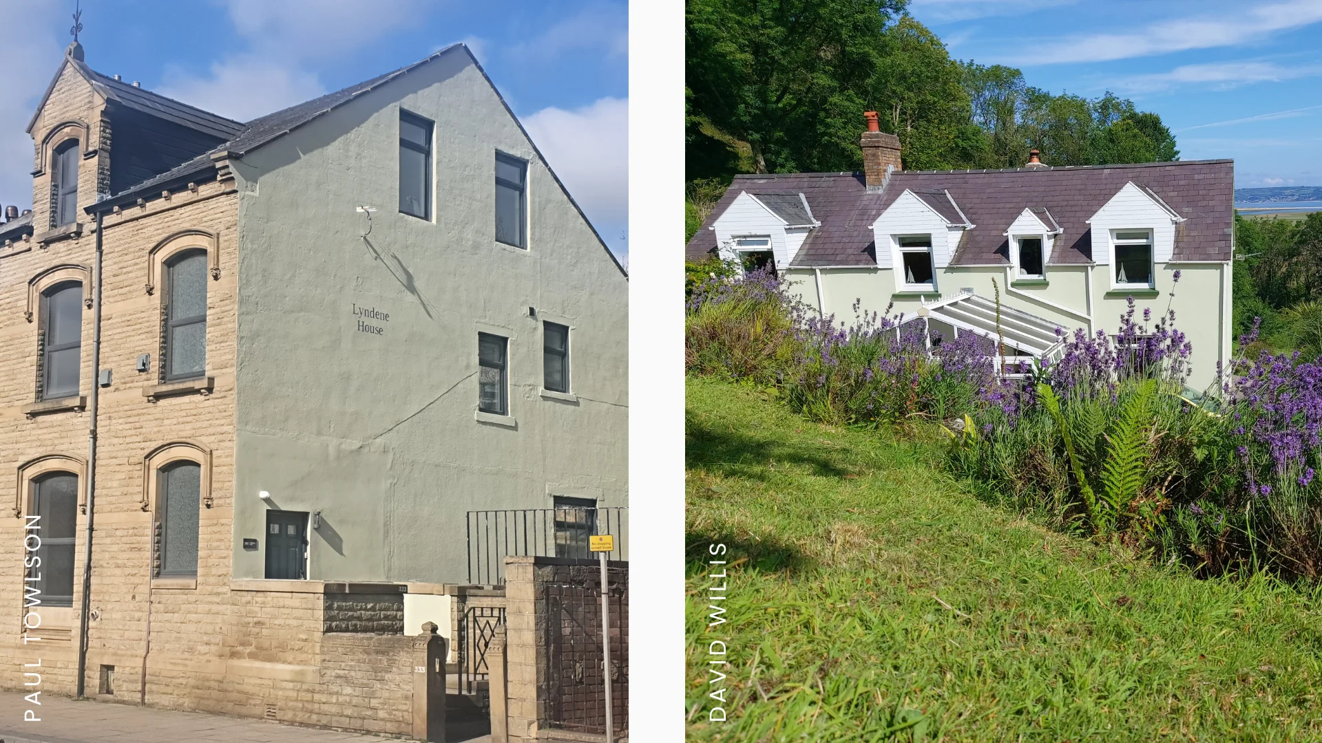 Two houses painted with green masonry paint