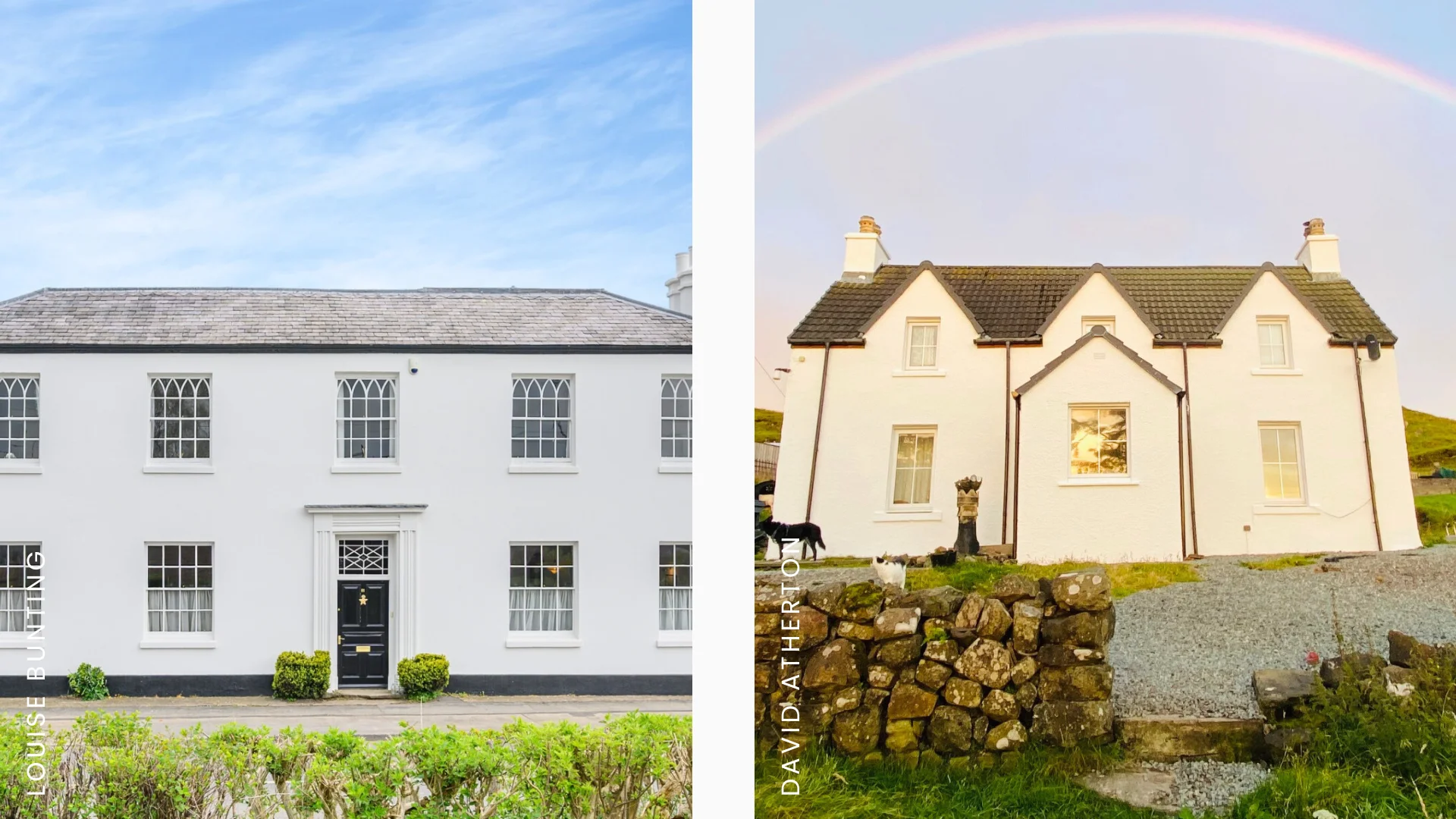 White masonry paint applied to two homes